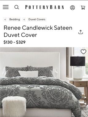 Pottery Barn Renee Candlewick Sateen Duvet Cover - Gray